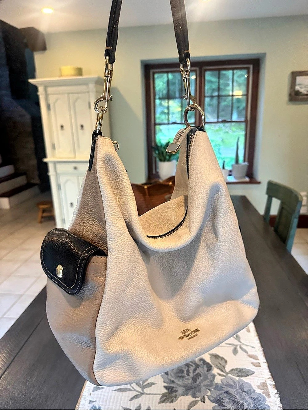Coach Edie Shoulder Bag Leather Hobo in White & Black